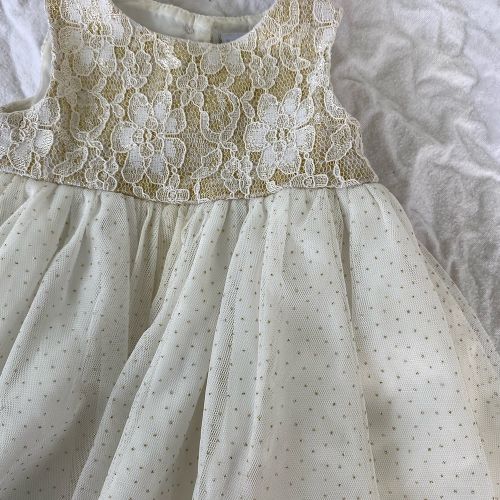 0-3 month, newborn white and gold lace sparkle party holiday dress